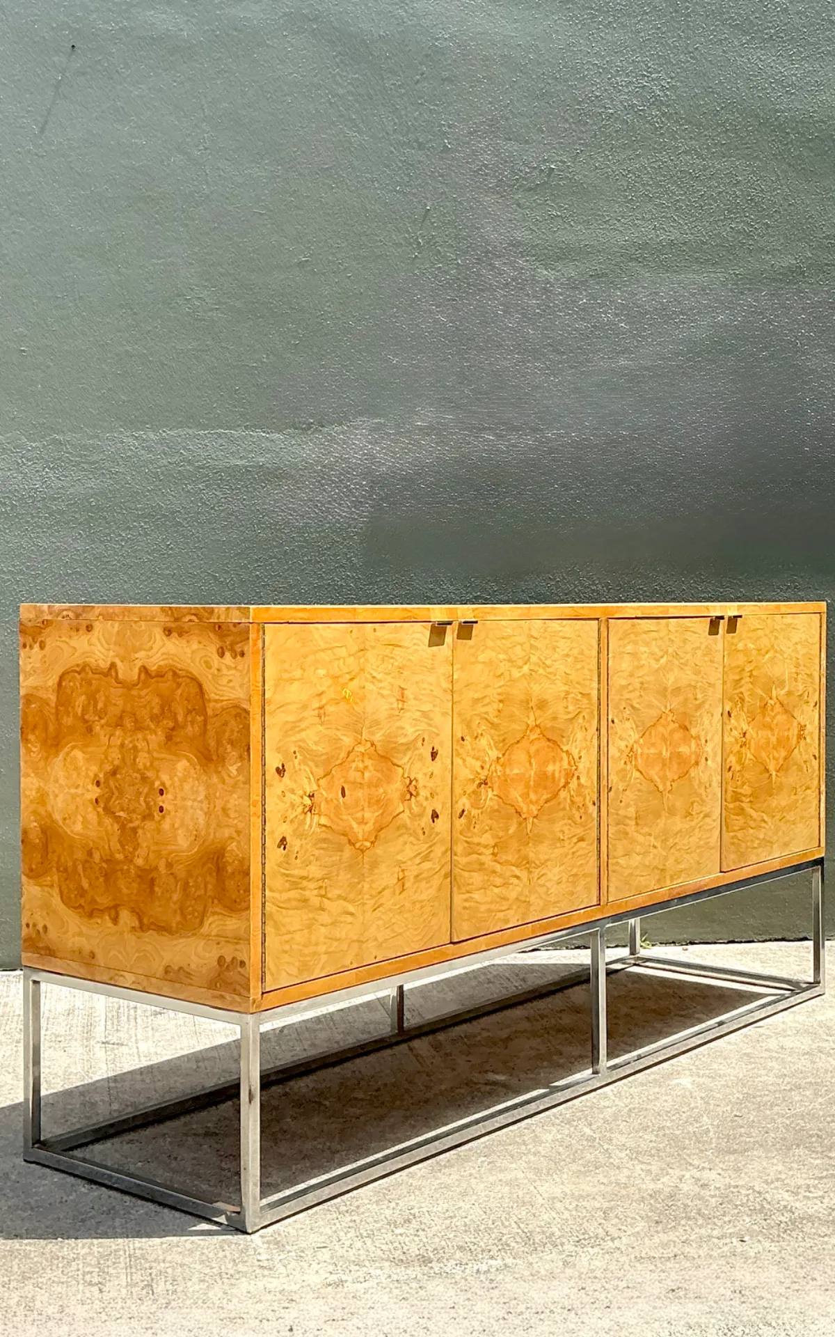 Vintage Bernhardt “Flair” Burl Wood Credenza on Chrome Base — additional photo 7