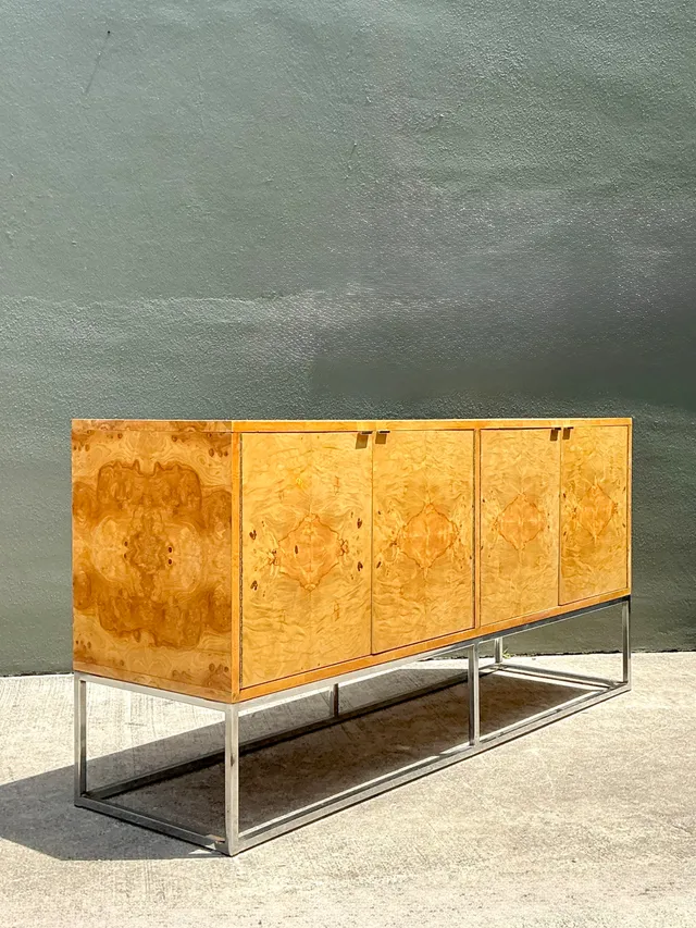 Vintage Bernhardt “Flair” Burl Wood Credenza on Chrome Base — additional photo 7