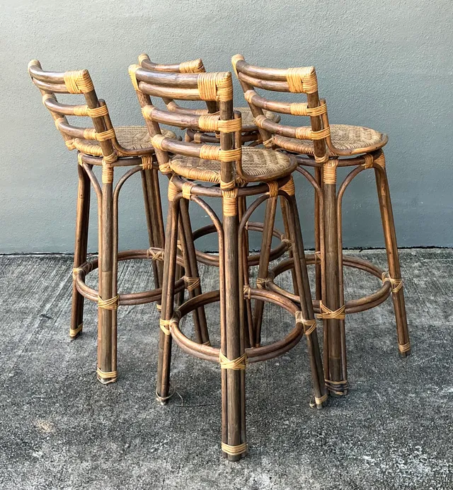 Vintage Woven Rattan High Stools - Set of Four — additional photo 6