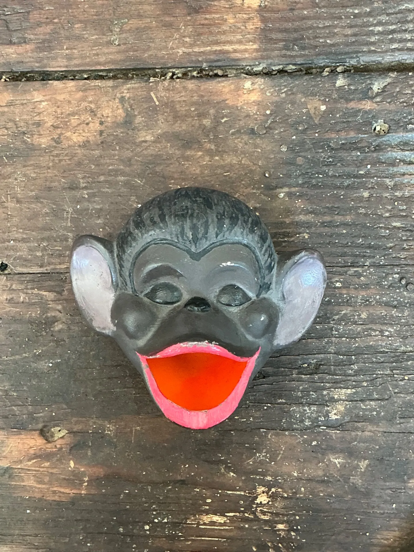 Vintage Painted Monkey Head Wall Pocket — additional photo 3