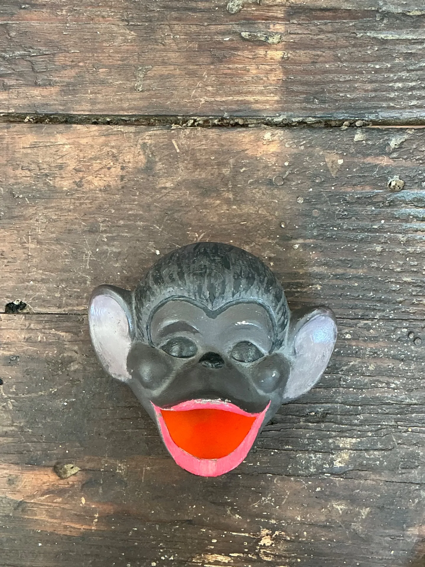 Vintage Painted Monkey Head Wall Pocket — additional photo 2