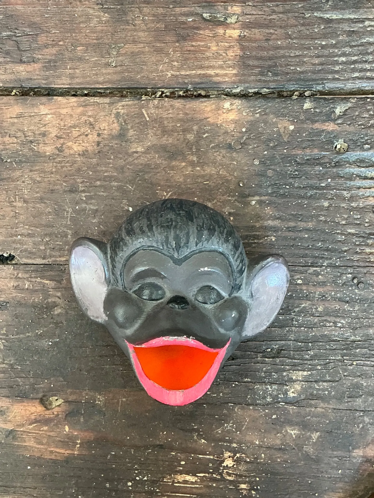 Vintage Painted Monkey Head Wall Pocket — additional photo 5
