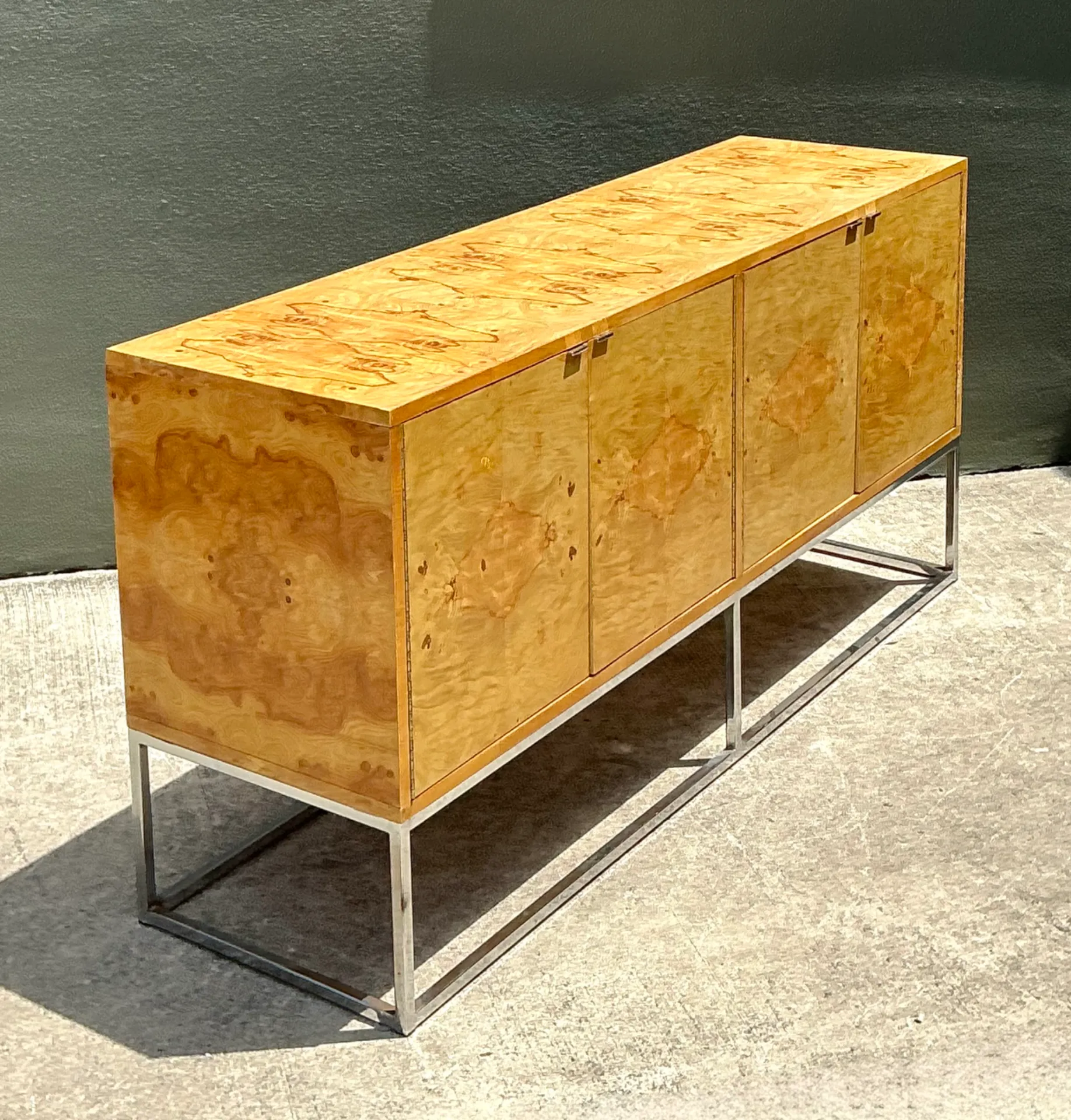 Vintage Bernhardt “Flair” Burl Wood Credenza on Chrome Base — additional photo 2