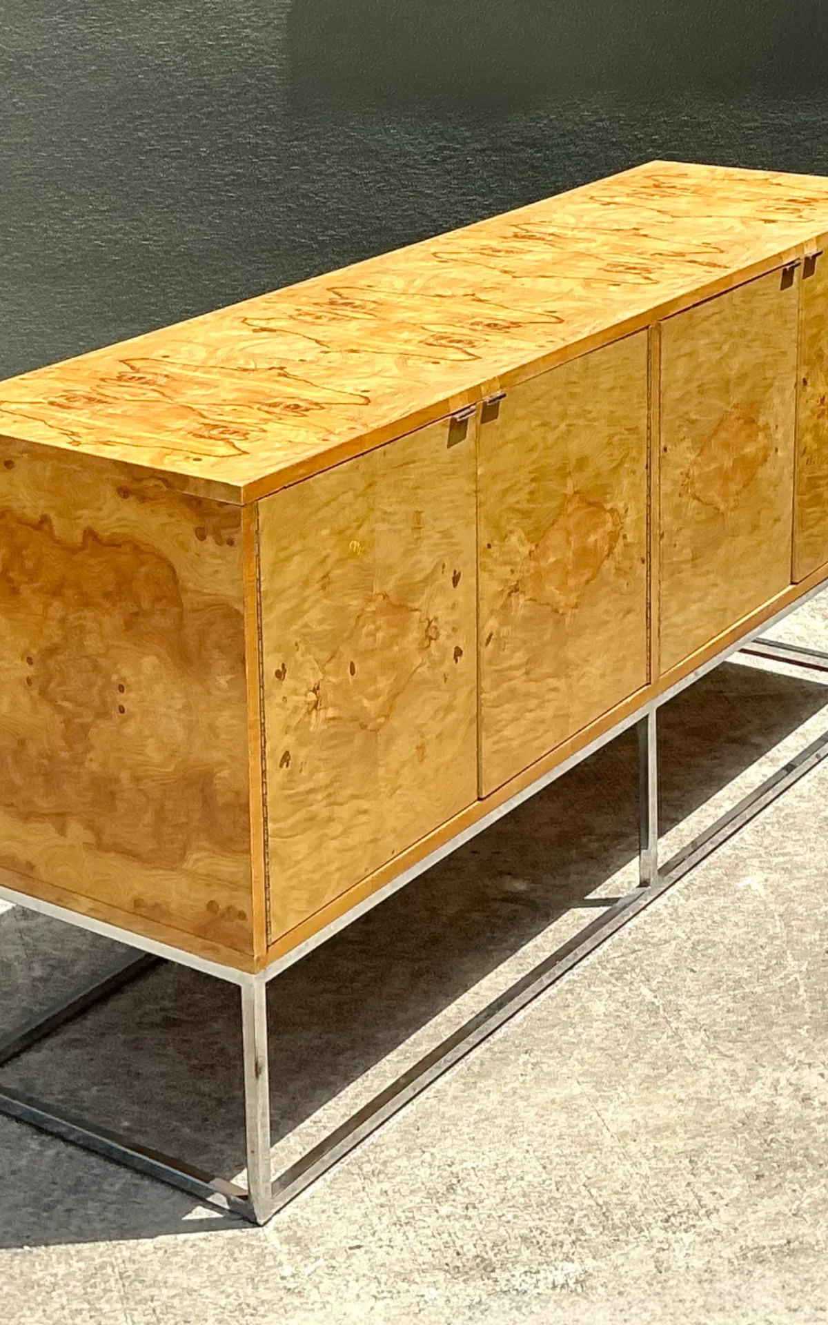Vintage Bernhardt “Flair” Burl Wood Credenza on Chrome Base — additional photo 2