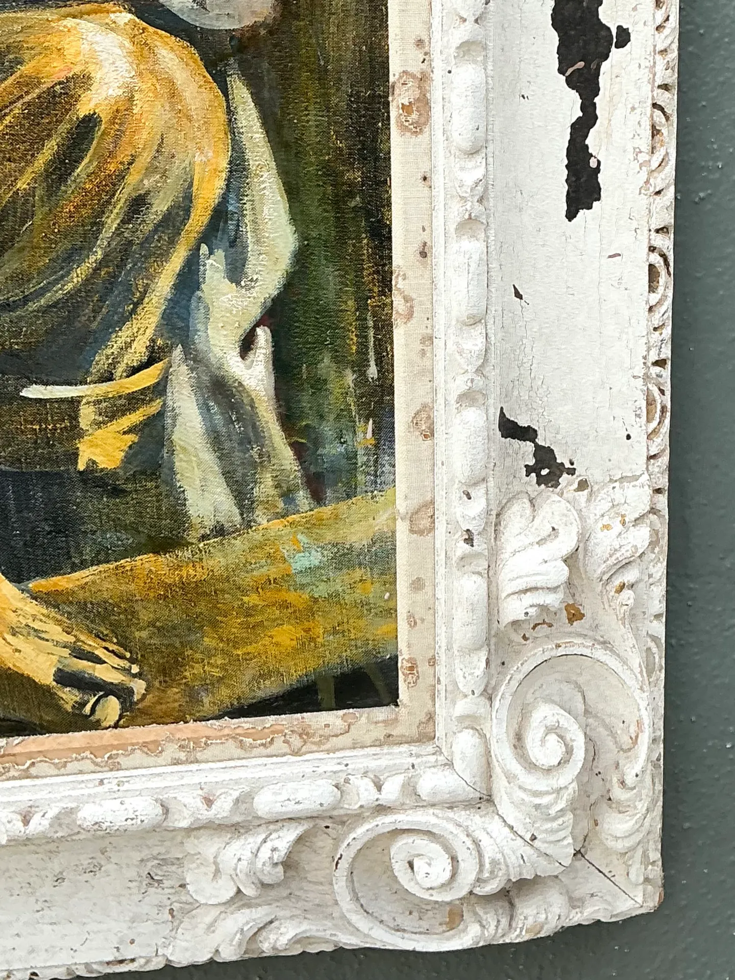 Vintage Canvas Painting of Men at Work — additional photo 5