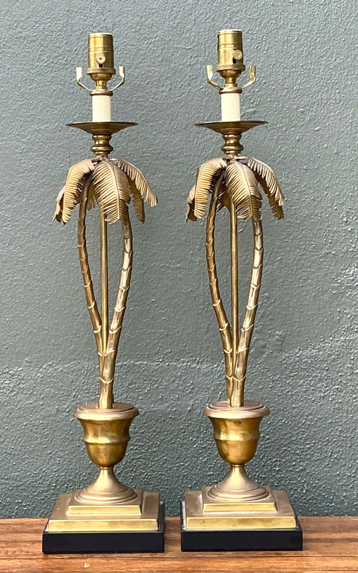 Vintage Palm Tree Brass Table Lamps - Pair — additional photo 7