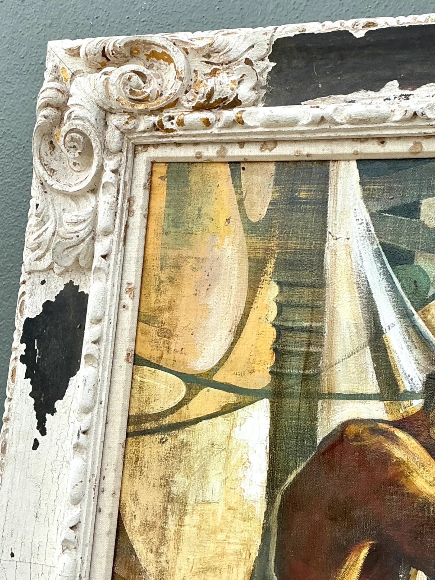 Vintage Canvas Painting of Men at Work — additional photo 8