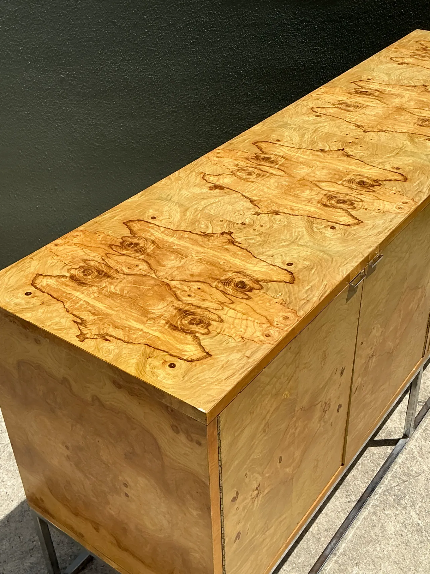 Vintage Bernhardt “Flair” Burl Wood Credenza on Chrome Base — additional photo 6