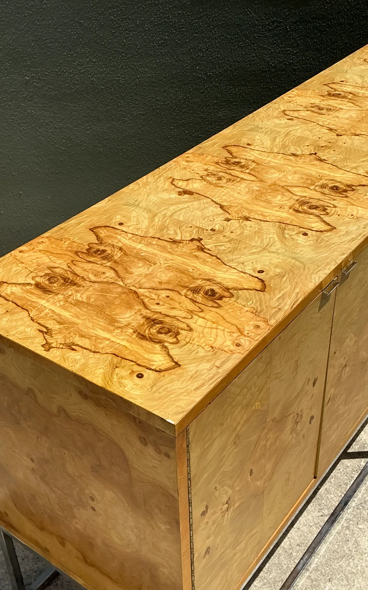 Vintage Bernhardt “Flair” Burl Wood Credenza on Chrome Base — additional photo 6