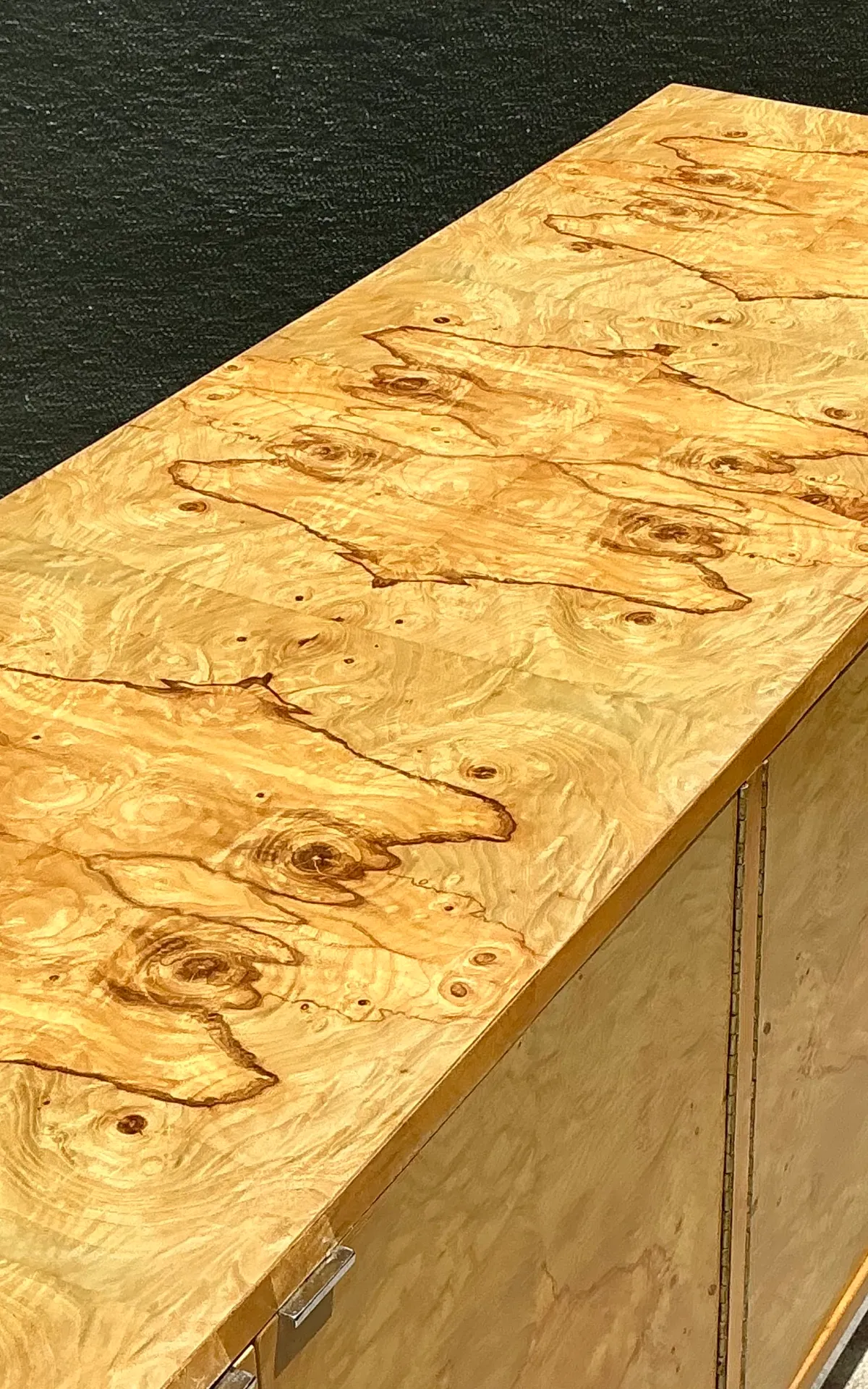 Vintage Bernhardt “Flair” Burl Wood Credenza on Chrome Base — additional photo 4