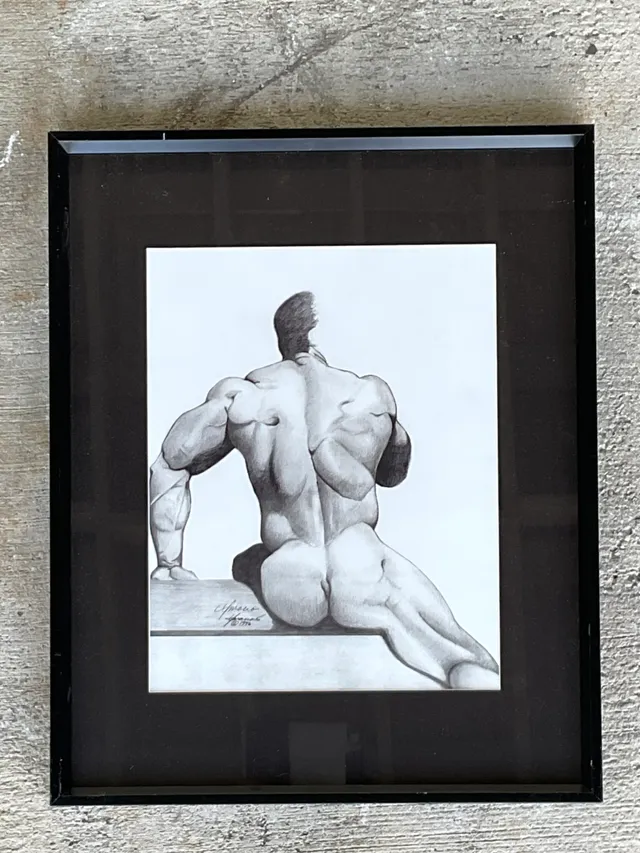 Vintage Male Nude Drawing on Paper — additional photo 1