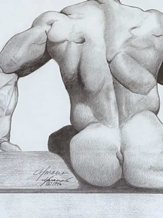 Vintage Male Nude Drawing on Paper — additional photo 2