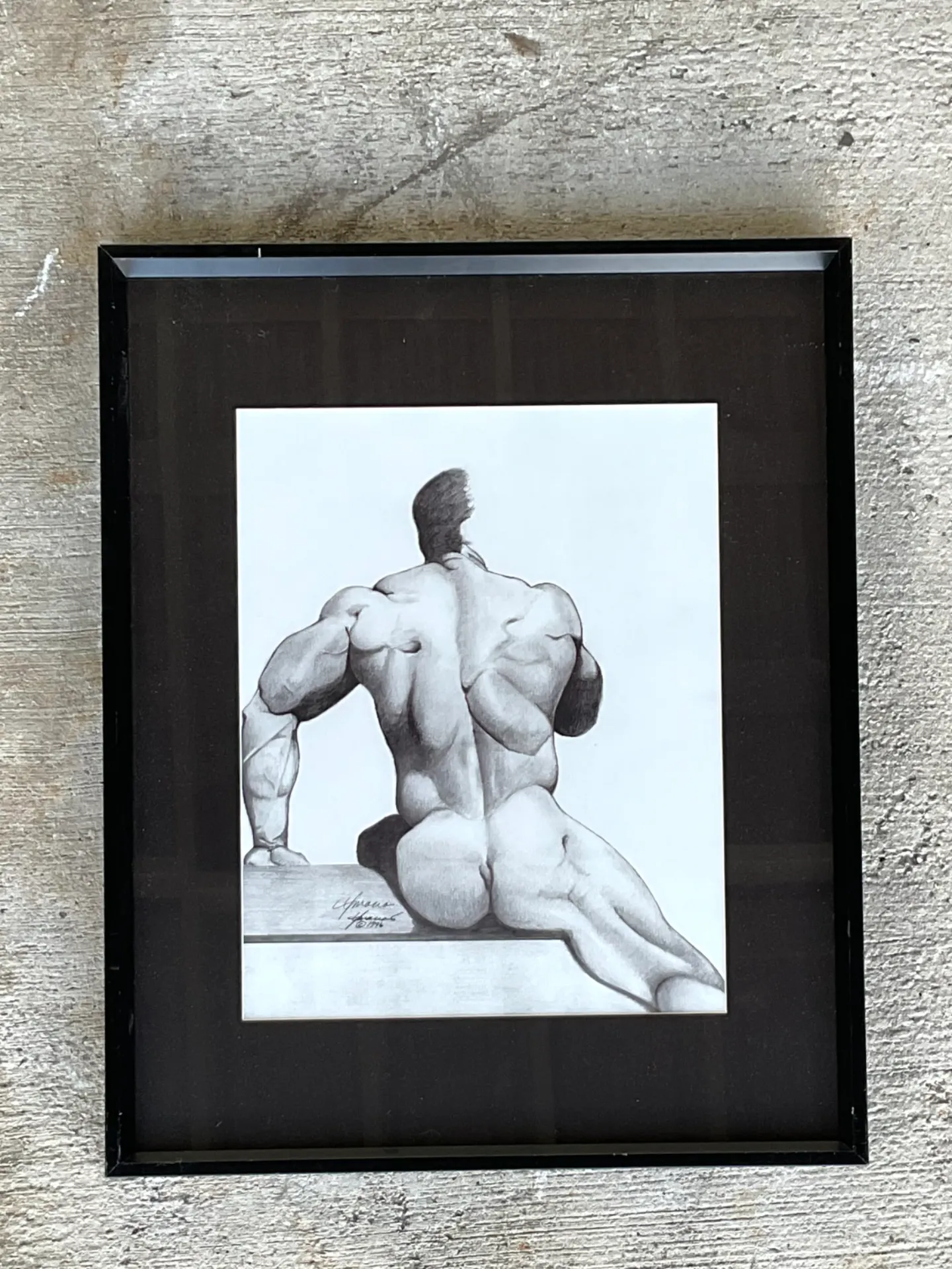 Vintage Male Nude Drawing on Paper — additional photo 3
