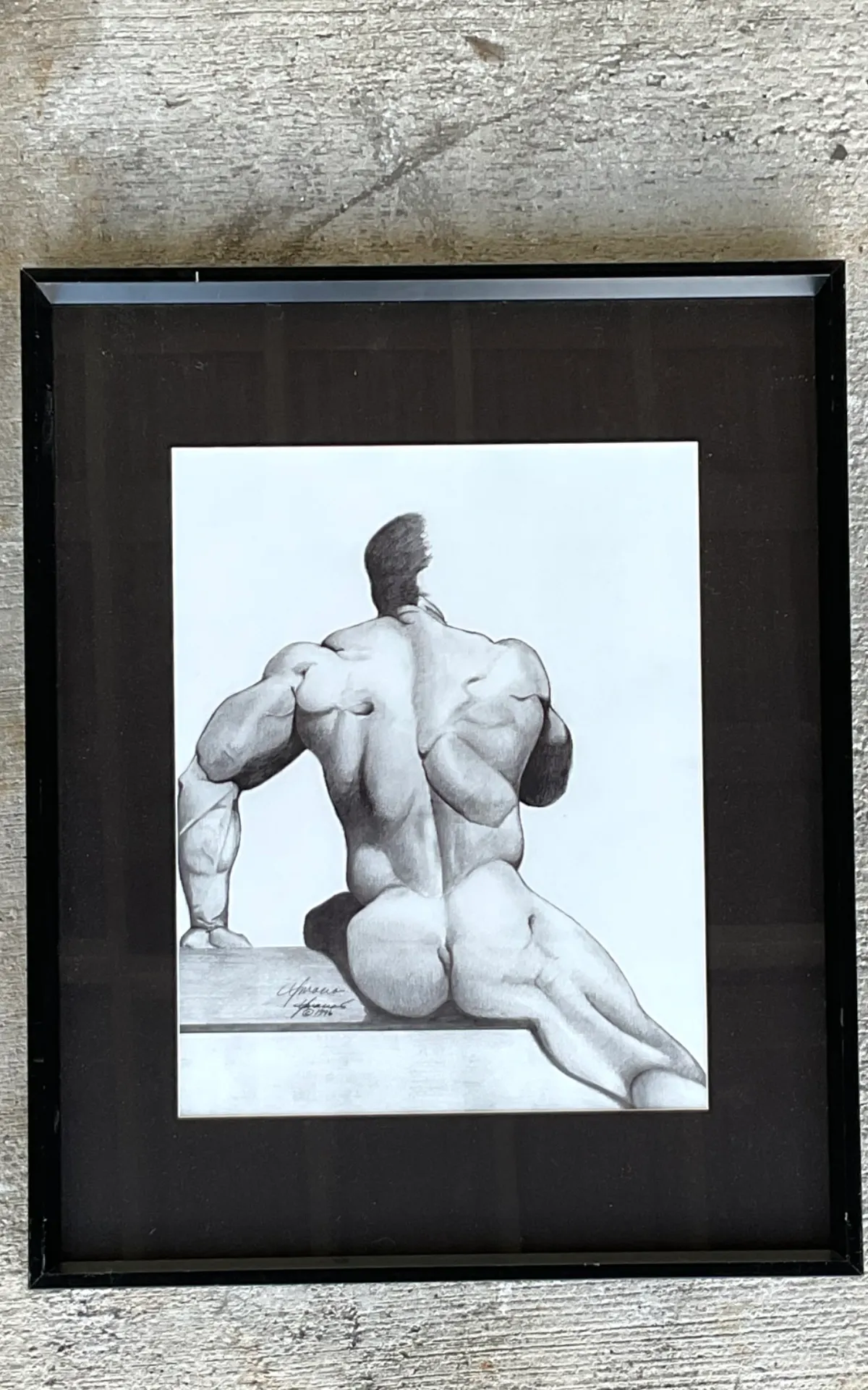 Vintage Male Nude Drawing on Paper — additional photo 3