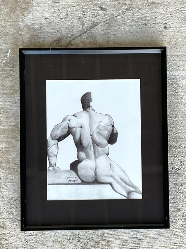 Vintage Male Nude Drawing on Paper — additional photo 3