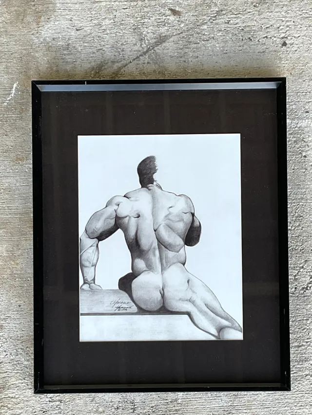 Vintage Male Nude Drawing on Paper — additional photo 4