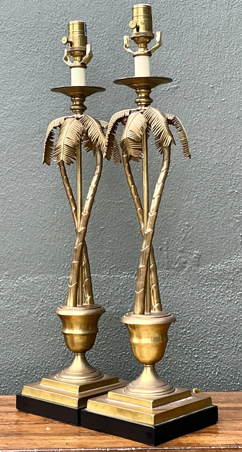 Vintage Palm Tree Brass Table Lamps - Pair — additional photo 5