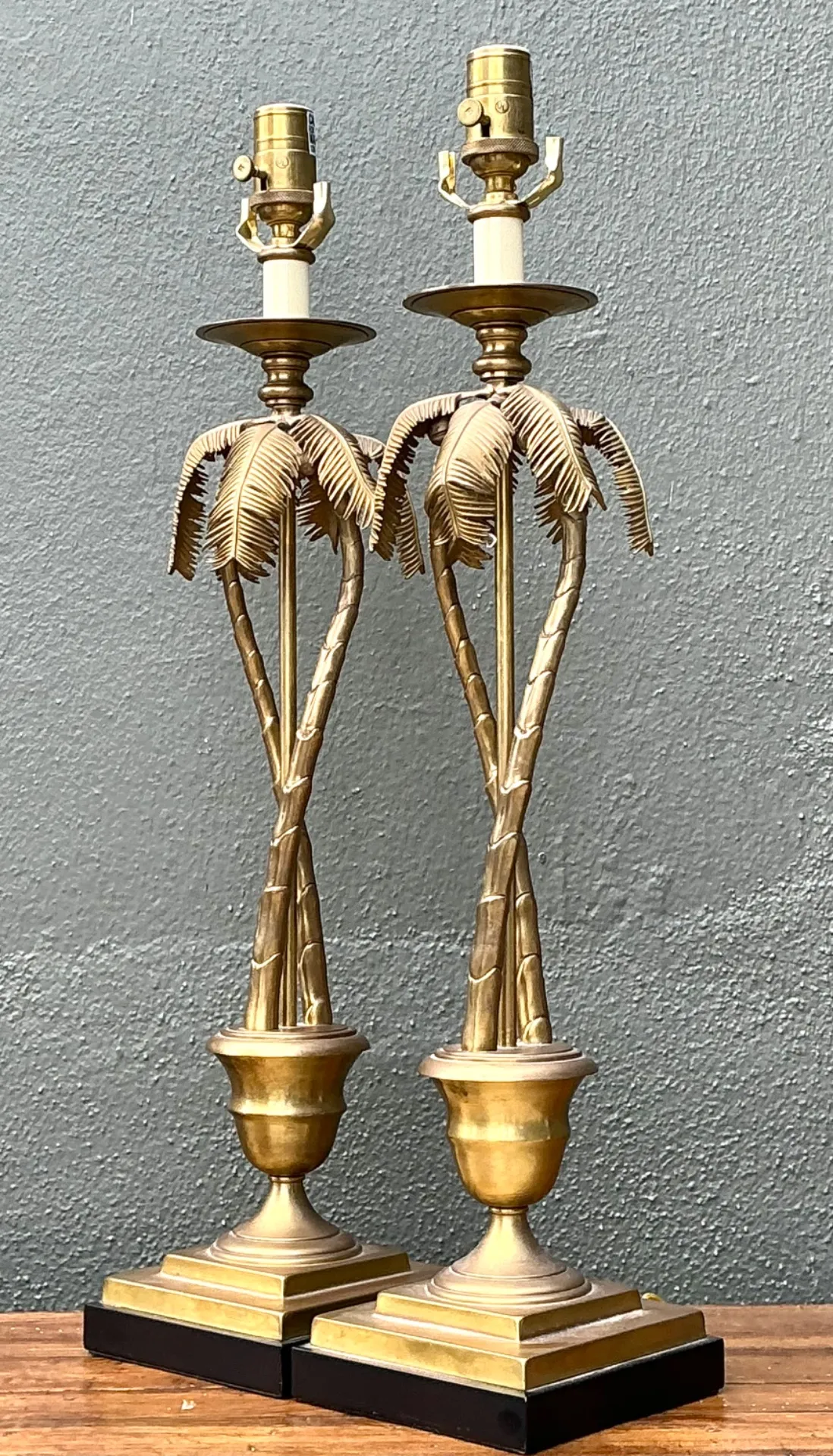 Vintage Palm Tree Brass Table Lamps - Pair — additional photo 4