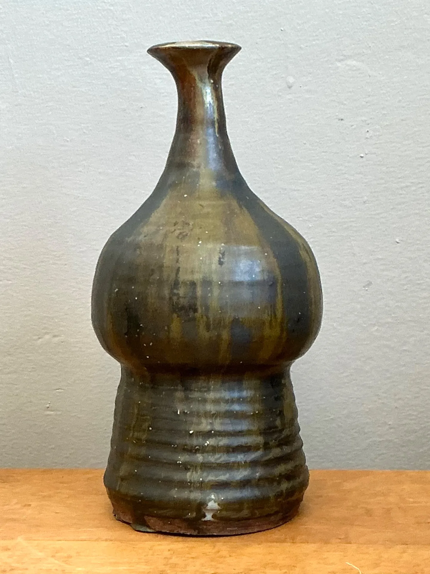 Vintage Textured Studio Pottery Vase - Stoneware, 5W x 9.75H — additional photo 8