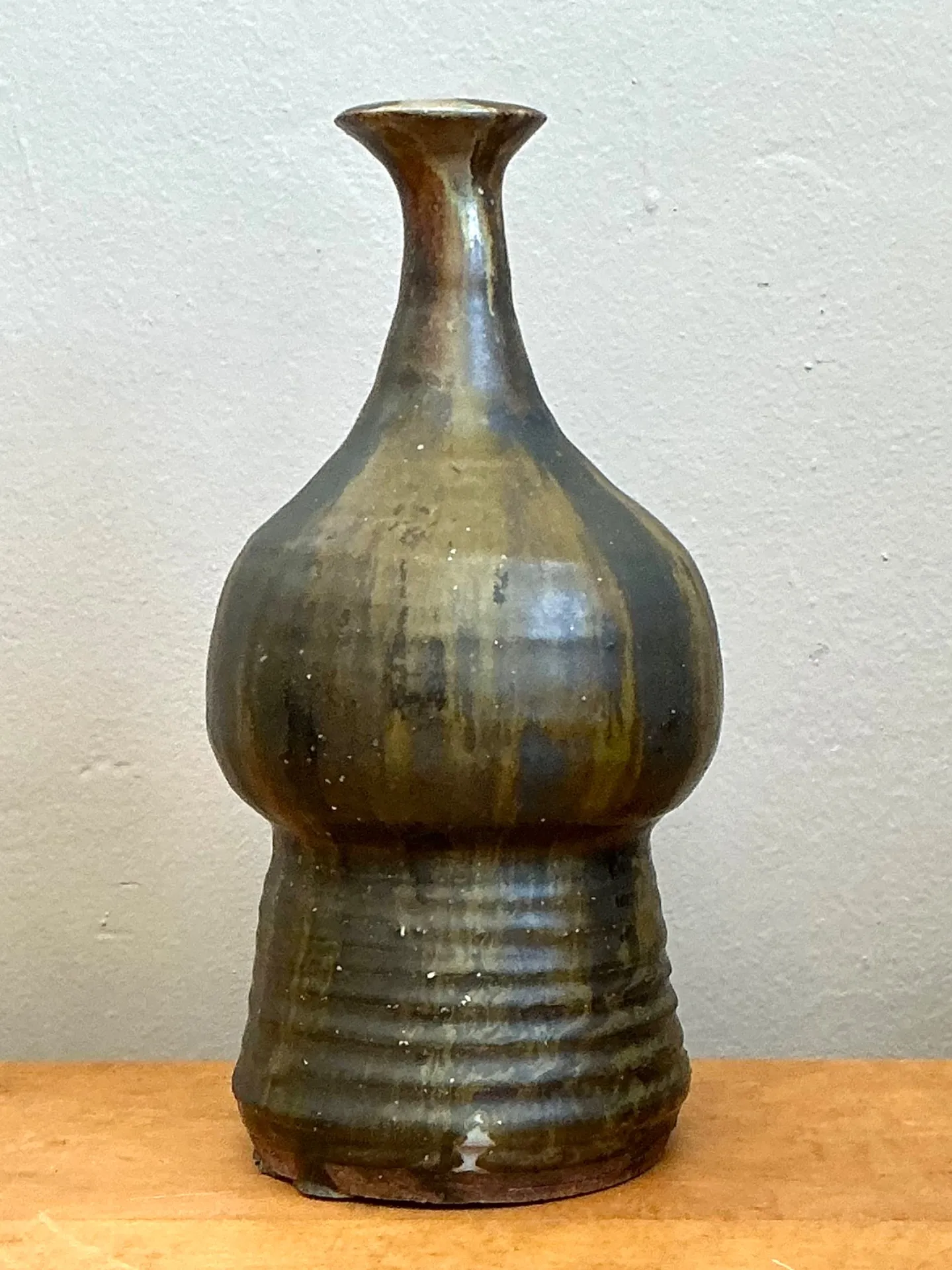 Vintage Textured Studio Pottery Vase - Stoneware, 5W x 9.75H — additional photo 7