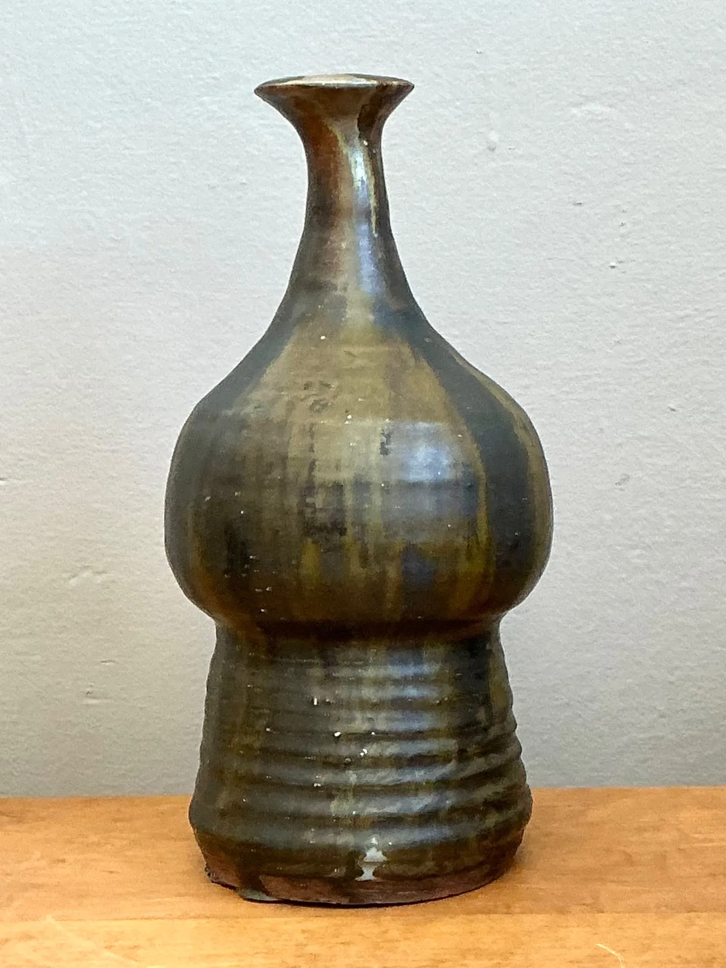 Vintage Textured Studio Pottery Vase - Stoneware, 5W x 9.75H — additional photo 4