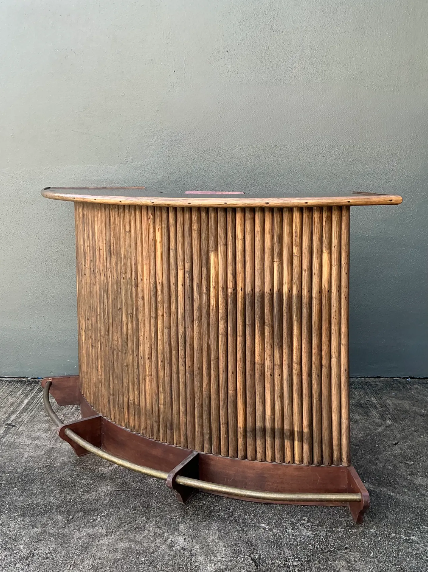 Vintage Curved Bamboo Bar with Brass Footrail — additional photo 7