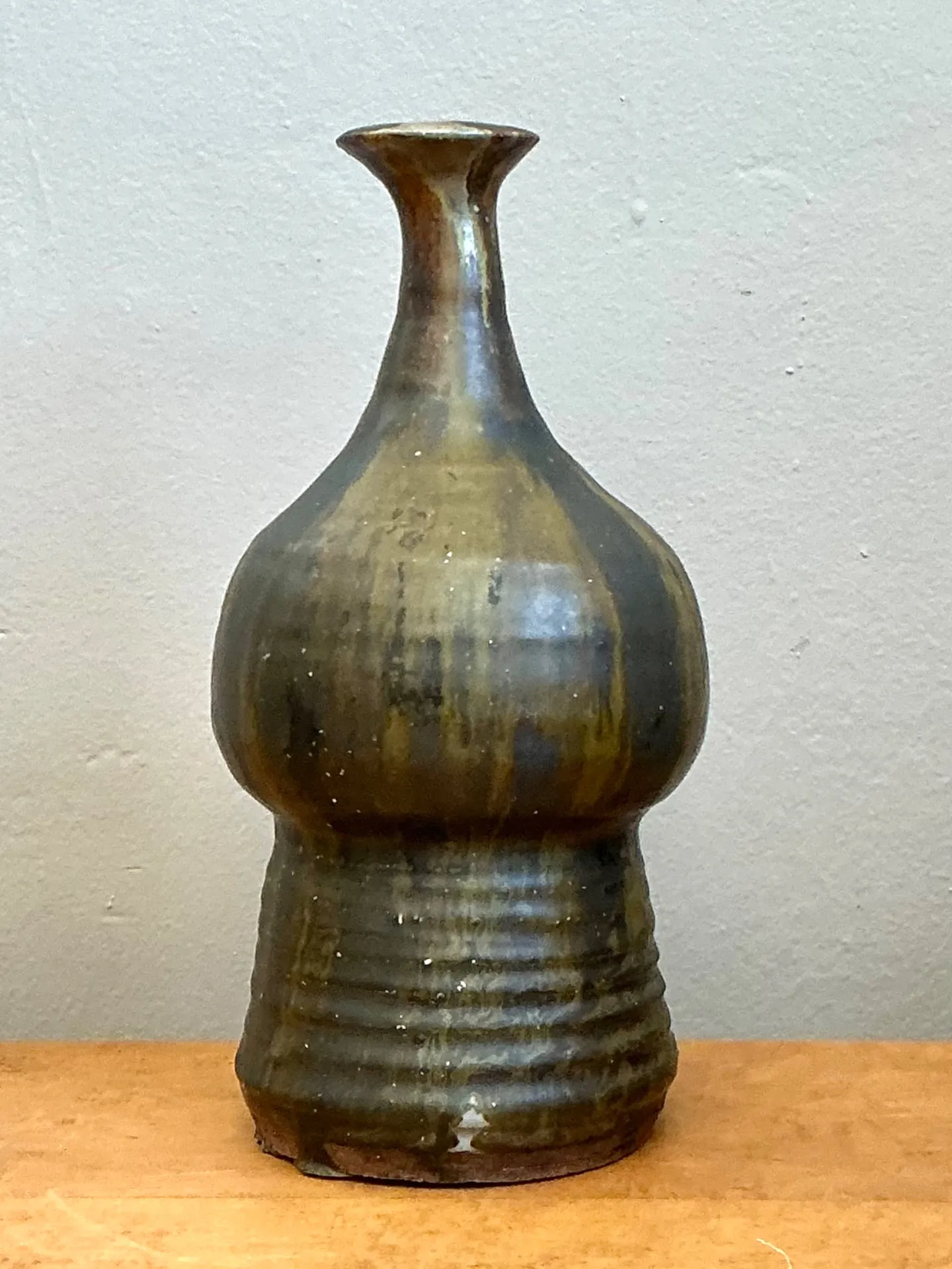 Vintage Textured Studio Pottery Vase - Stoneware, 5W x 9.75H — additional photo 1