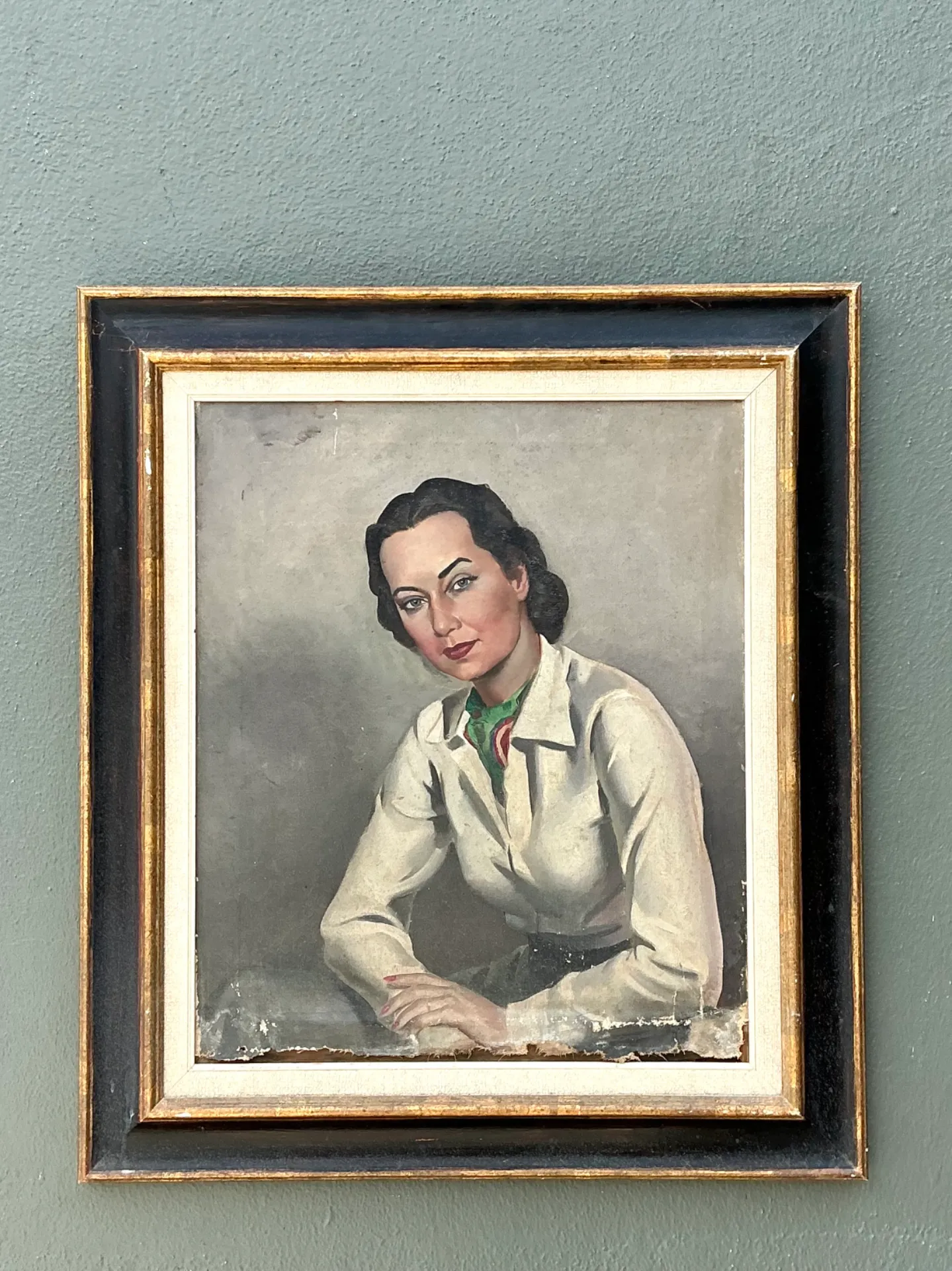 Vintage Distressed Portrait Of Woman in Gilt Frame — additional photo 2