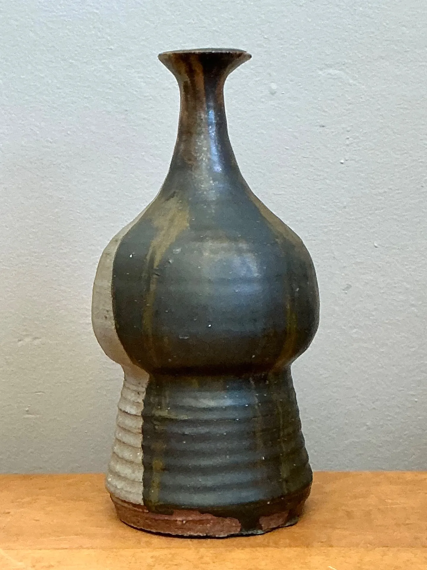 Vintage Textured Studio Pottery Vase - Stoneware, 5W x 9.75H — additional photo 5