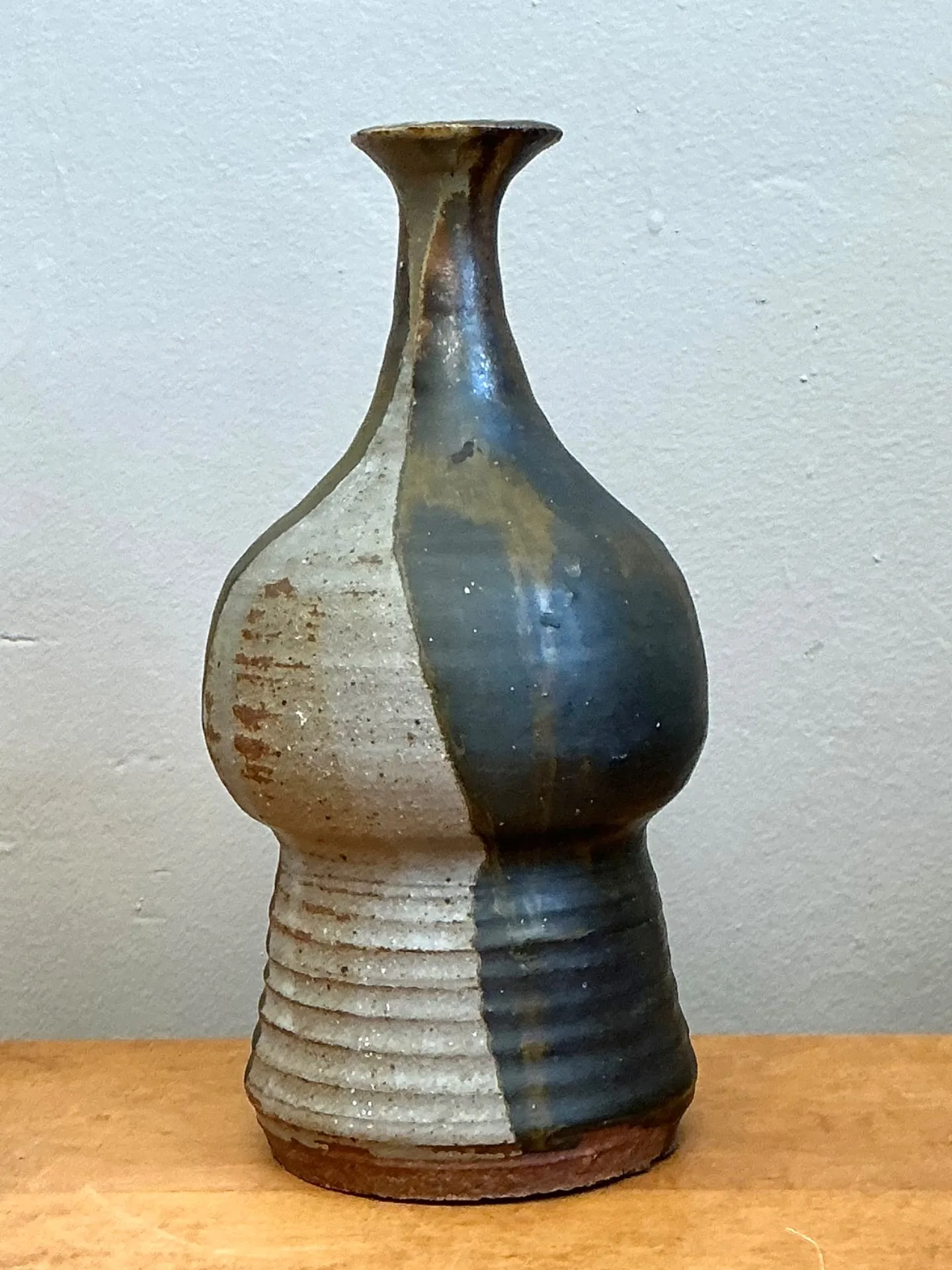 Vintage Textured Studio Pottery Vase - Stoneware, 5W x 9.75H — additional photo 6