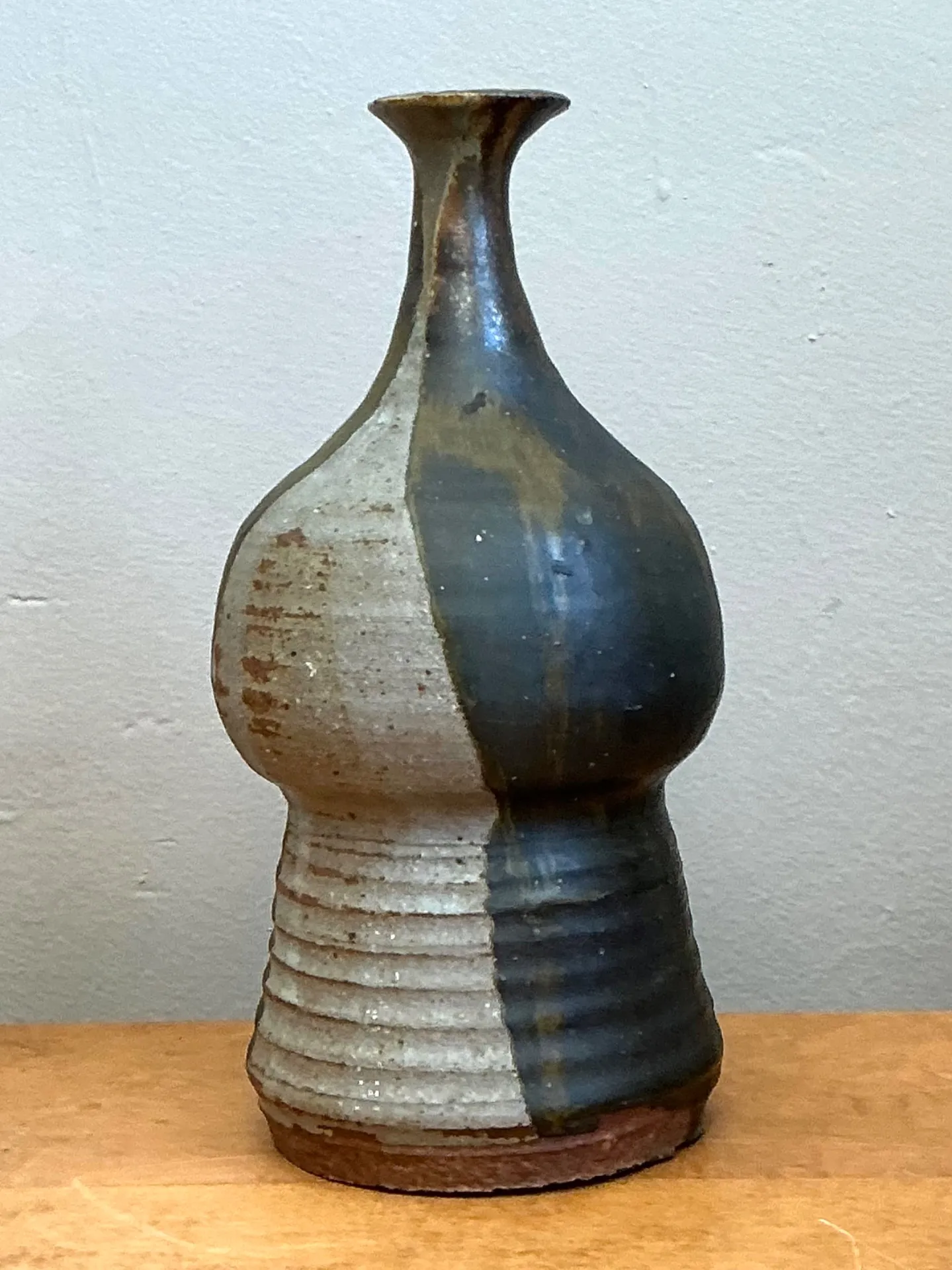 Vintage Textured Studio Pottery Vase - Stoneware, 5W x 9.75H — additional photo 3