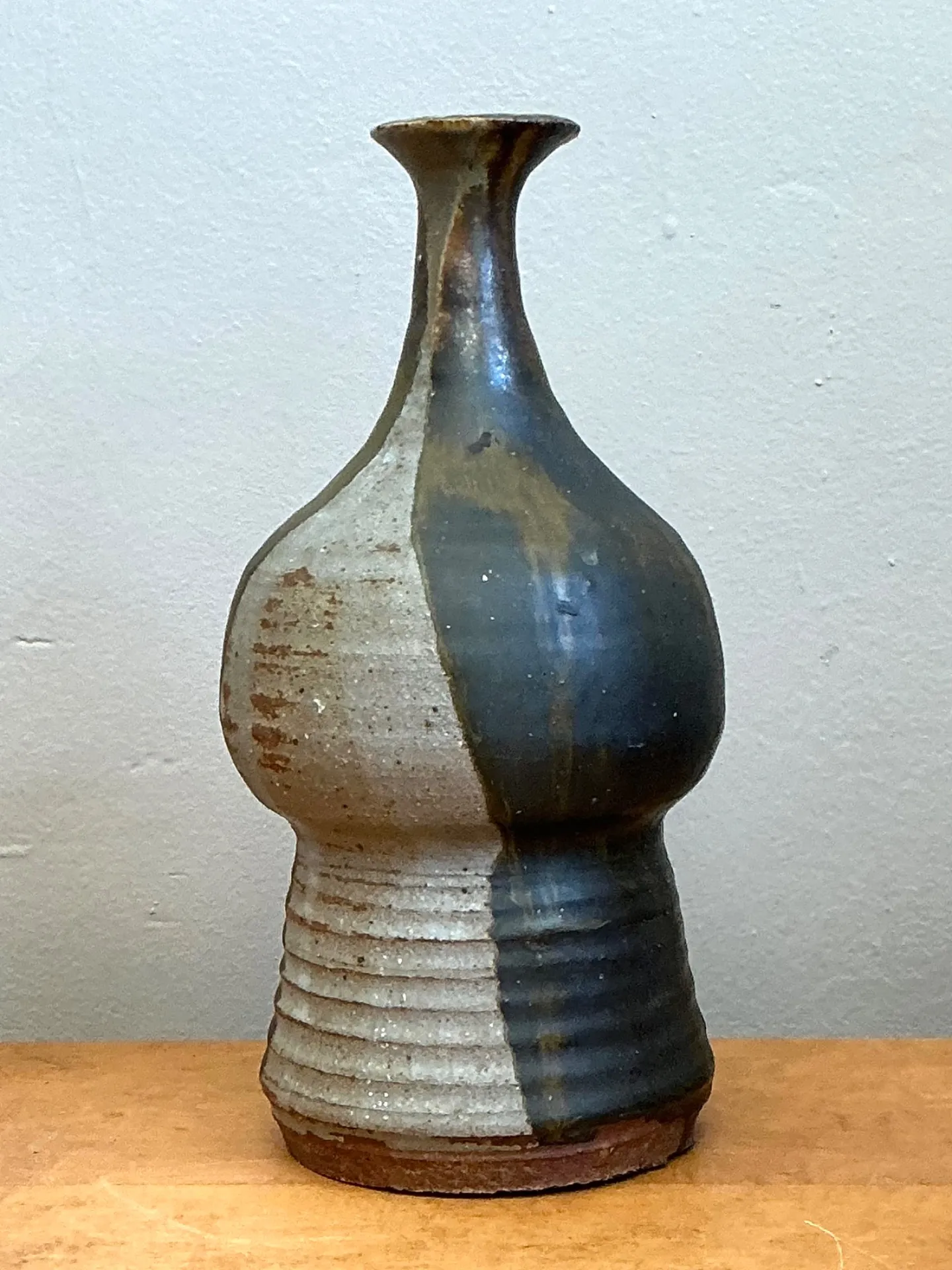 Vintage Textured Studio Pottery Vase - Stoneware, 5W x 9.75H — additional photo 2