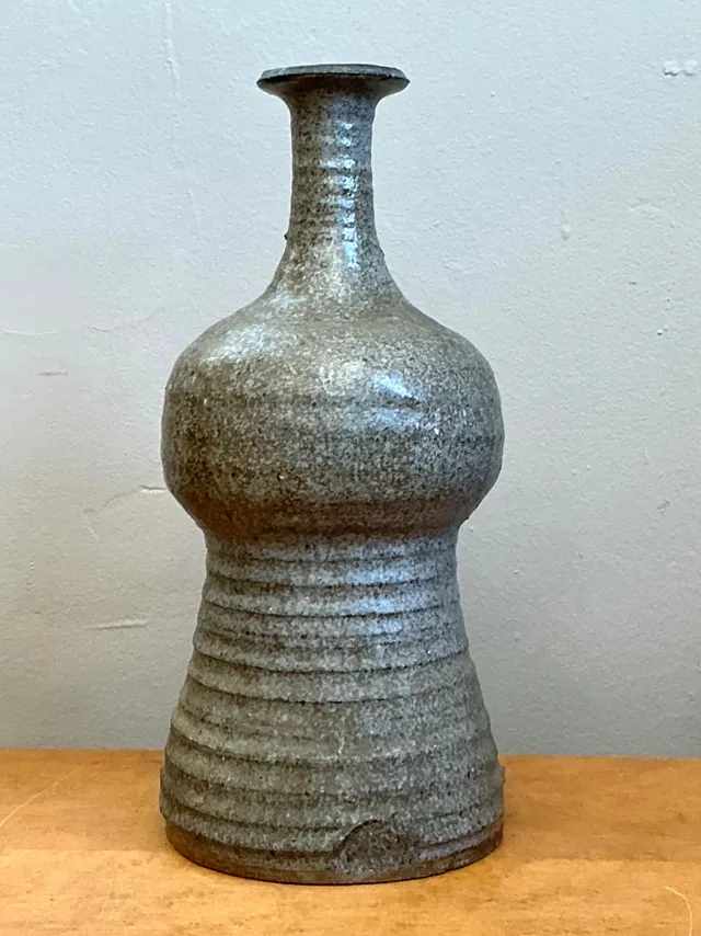 Vintage Textured Studio Pottery Vase - Stoneware, 5.25W x 11.5H — additional photo 6