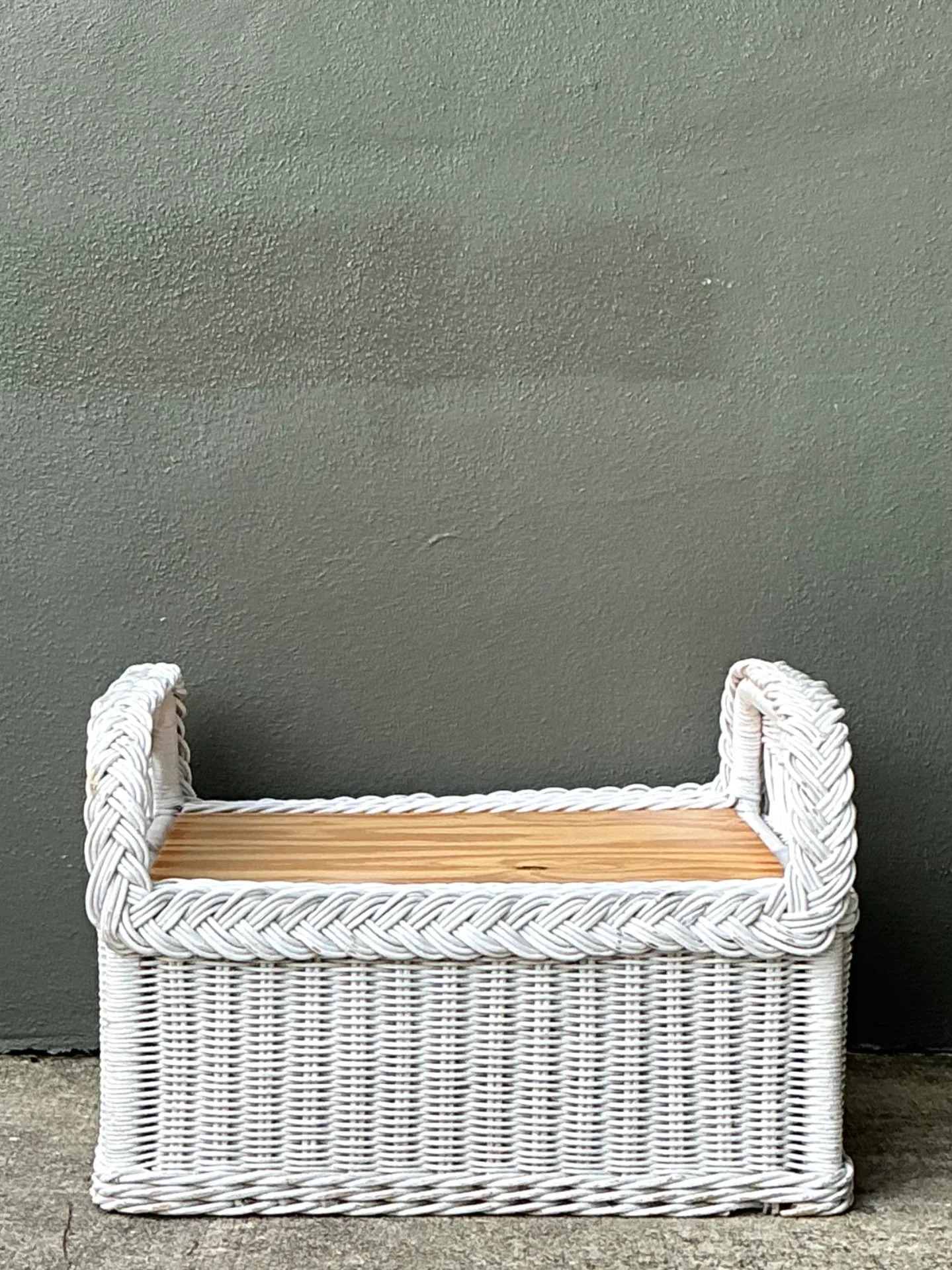 Vintage Braided White Rattan Ottoman — additional photo 3