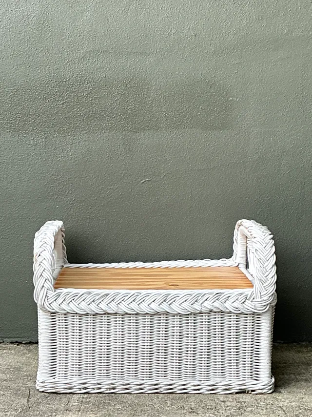 Vintage Braided White Rattan Ottoman — additional photo 4