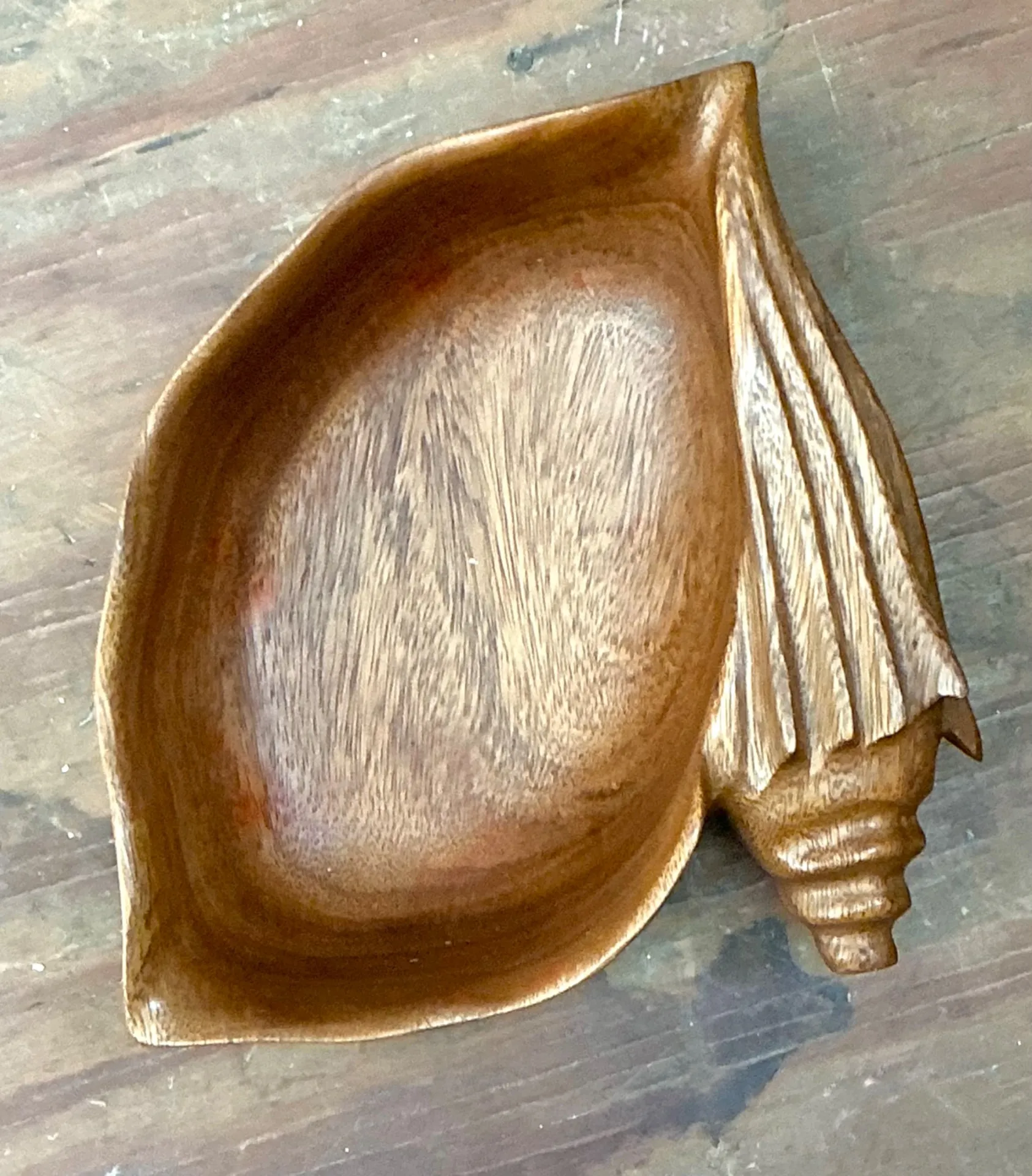 Vintage Carved Wood Shell Bowl — additional photo 6