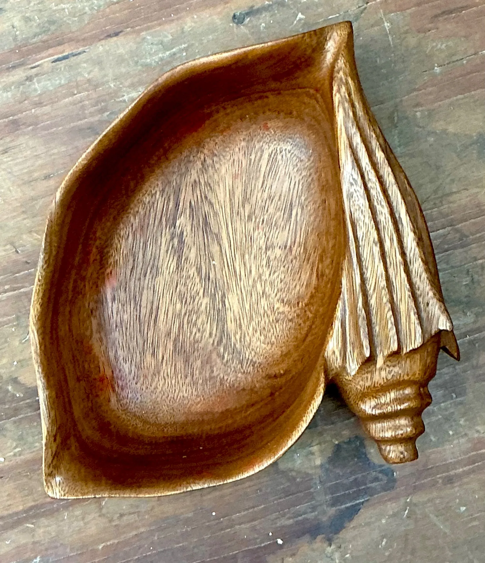 Vintage Carved Wood Shell Bowl — additional photo 2