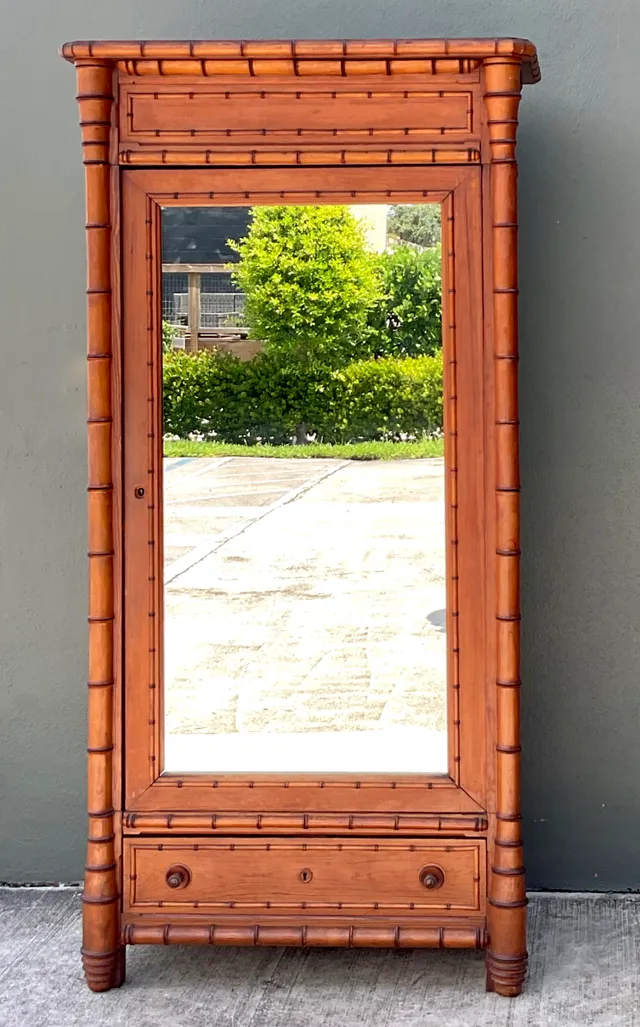 Vintage Faux Bamboo Armoire with Mirror — additional photo 5