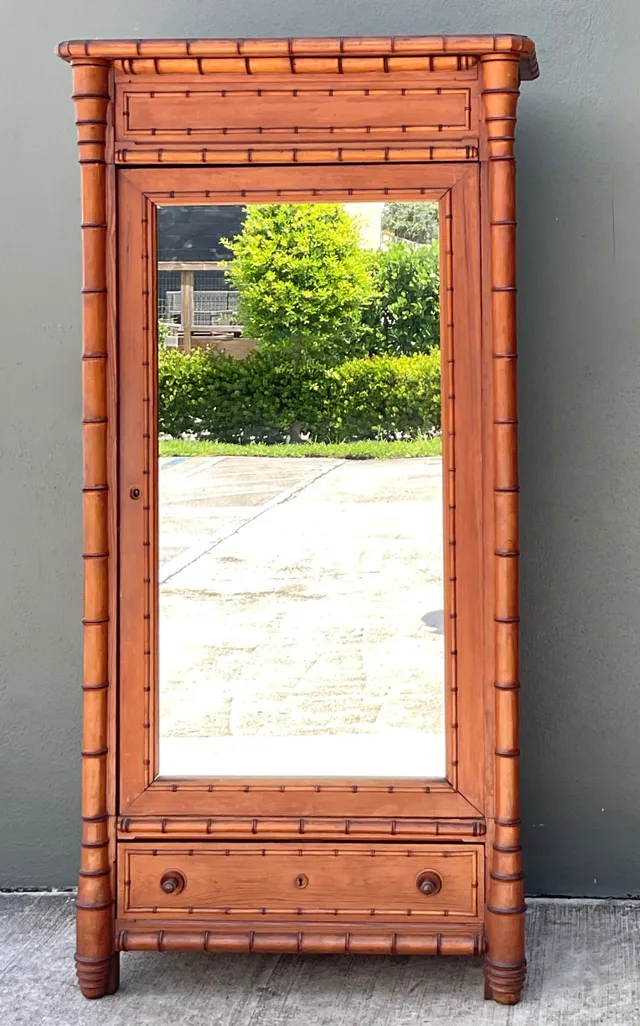 Vintage Faux Bamboo Armoire with Mirror — additional photo 1