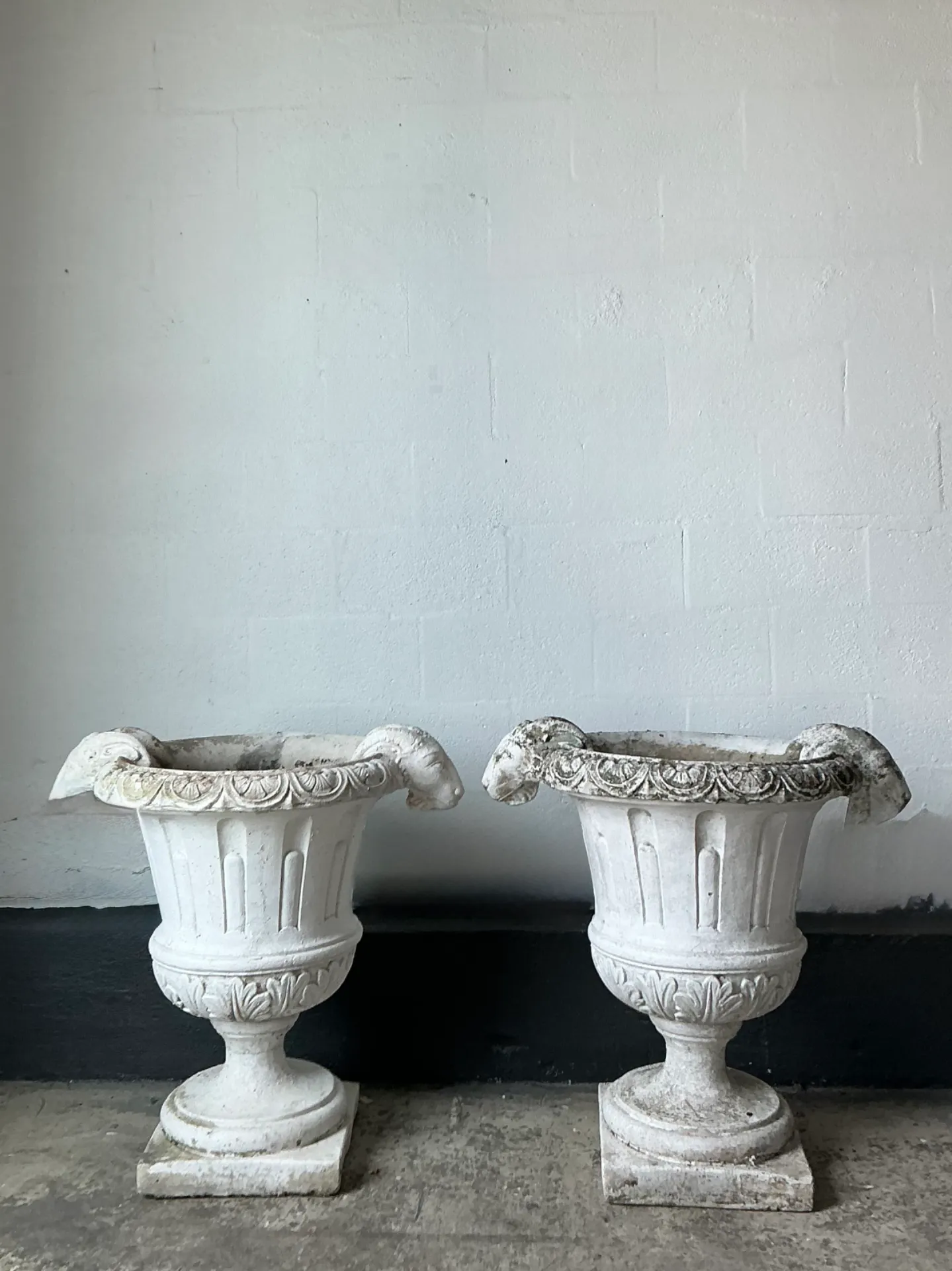 Vintage Cement Ram's Head Planters - Pair — additional photo 1