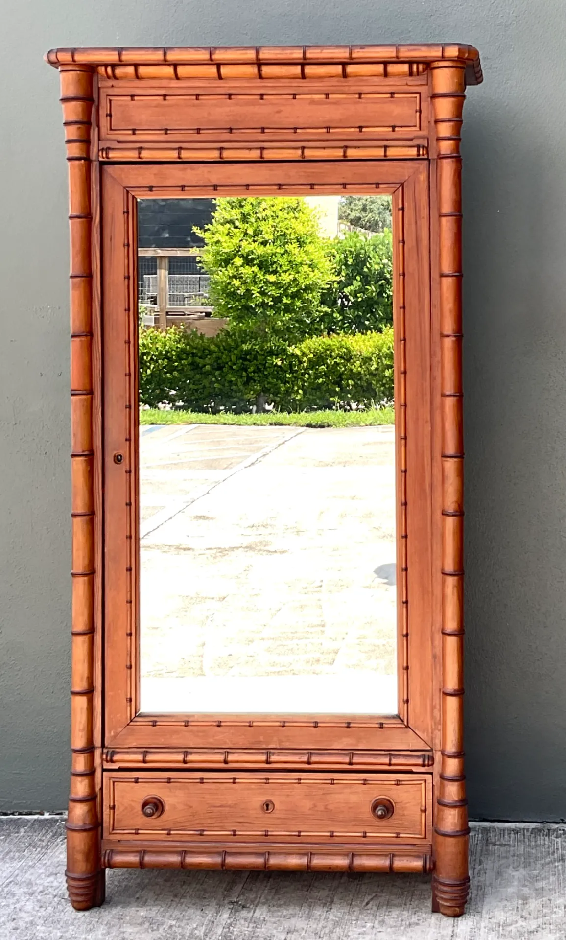 Vintage Faux Bamboo Armoire with Mirror — additional photo 7