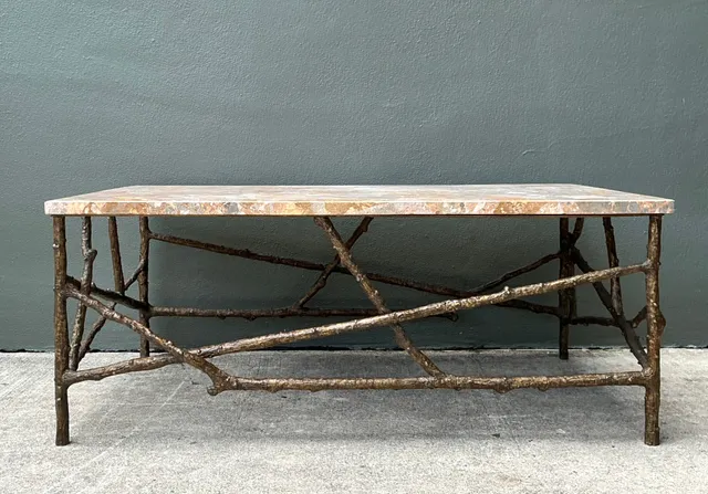 Vintage Faux Bois Marble Top Coffee Table — additional photo 2
