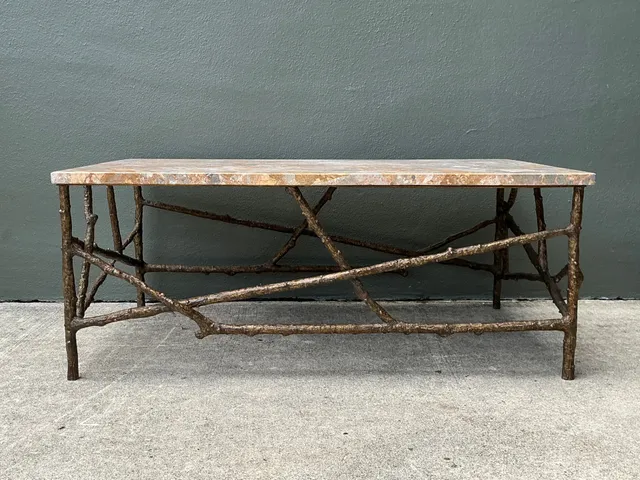 Vintage Faux Bois Marble Top Coffee Table — additional photo 4