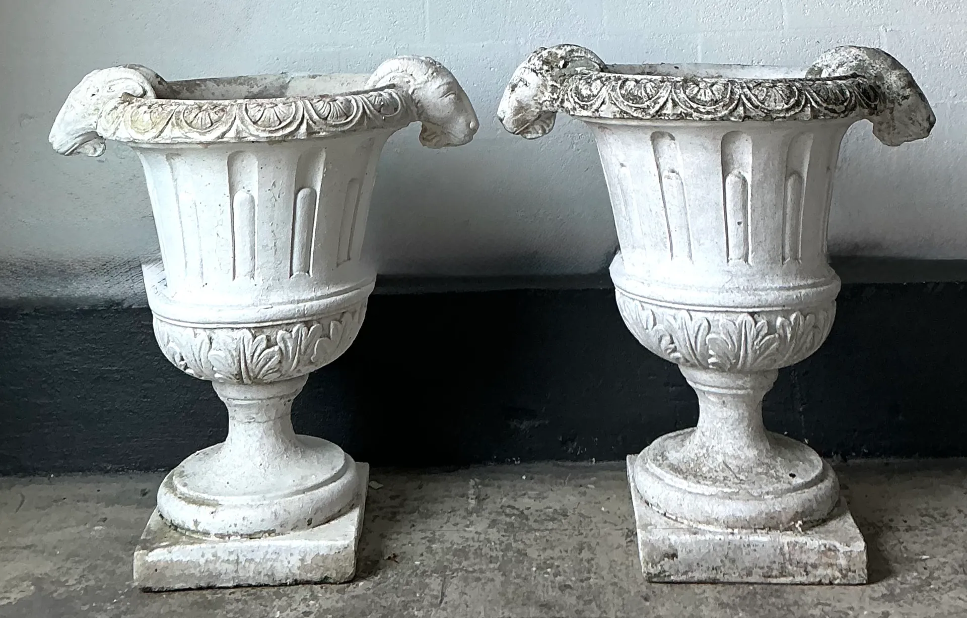 Vintage Cement Ram's Head Planters - Pair — additional photo 3