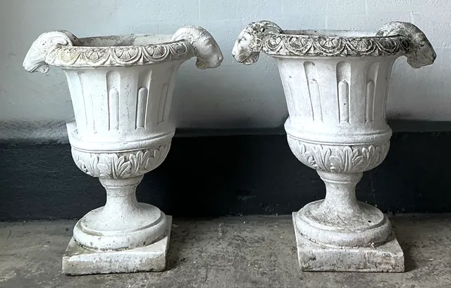 Vintage Cement Ram's Head Planters - Pair — additional photo 3