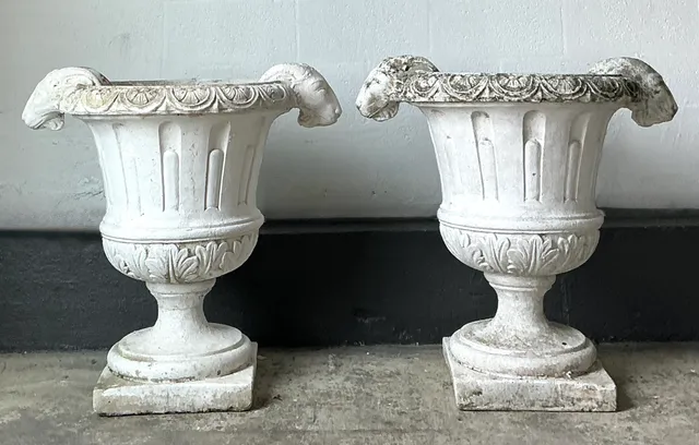 Vintage Cement Ram's Head Planters - Pair — additional photo 7