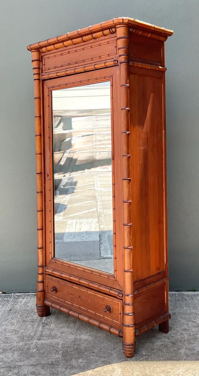 Vintage Faux Bamboo Armoire with Mirror — additional photo 4