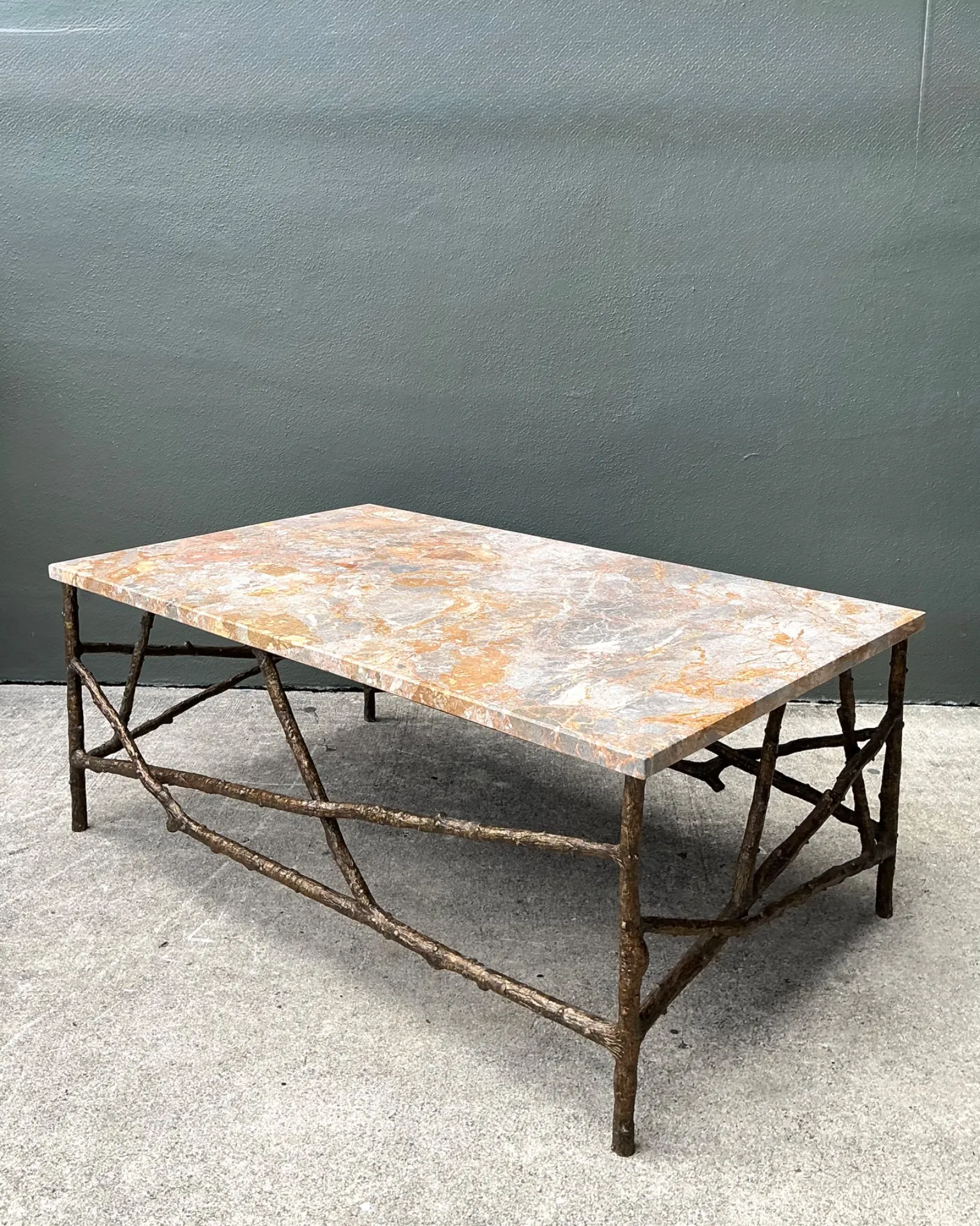 Vintage Faux Bois Marble Top Coffee Table — additional photo 3