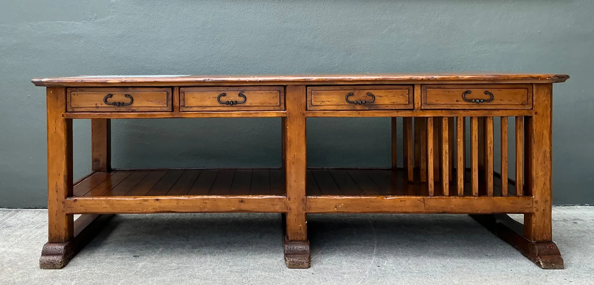 Vintage Monumental Rustic Wood and Marble Console Table — additional photo 2