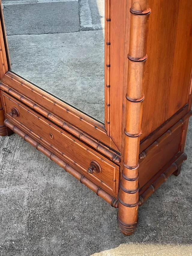 Vintage Faux Bamboo Armoire with Mirror — additional photo 8